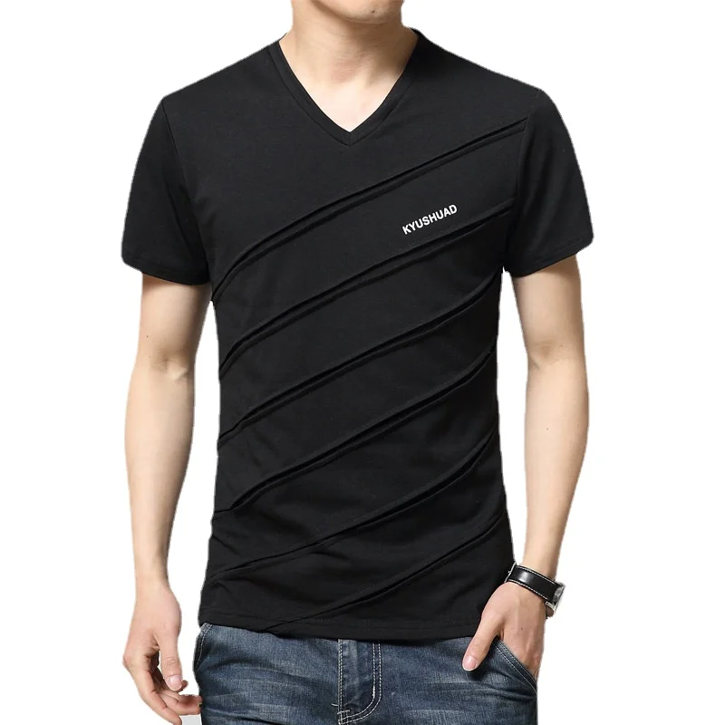 

Мужская футболка с коротким рукавом, Повседневная облегающая футболка с V-образным вырезом, однотонный дизайн, лето 2023