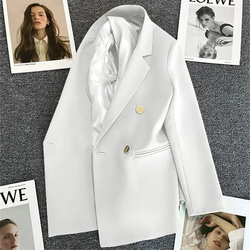 Green Pink Metal Button Suit Coat New British Style Design Feeling Double-Breasted Suit Spring Autumn Blazer Women Outerwear