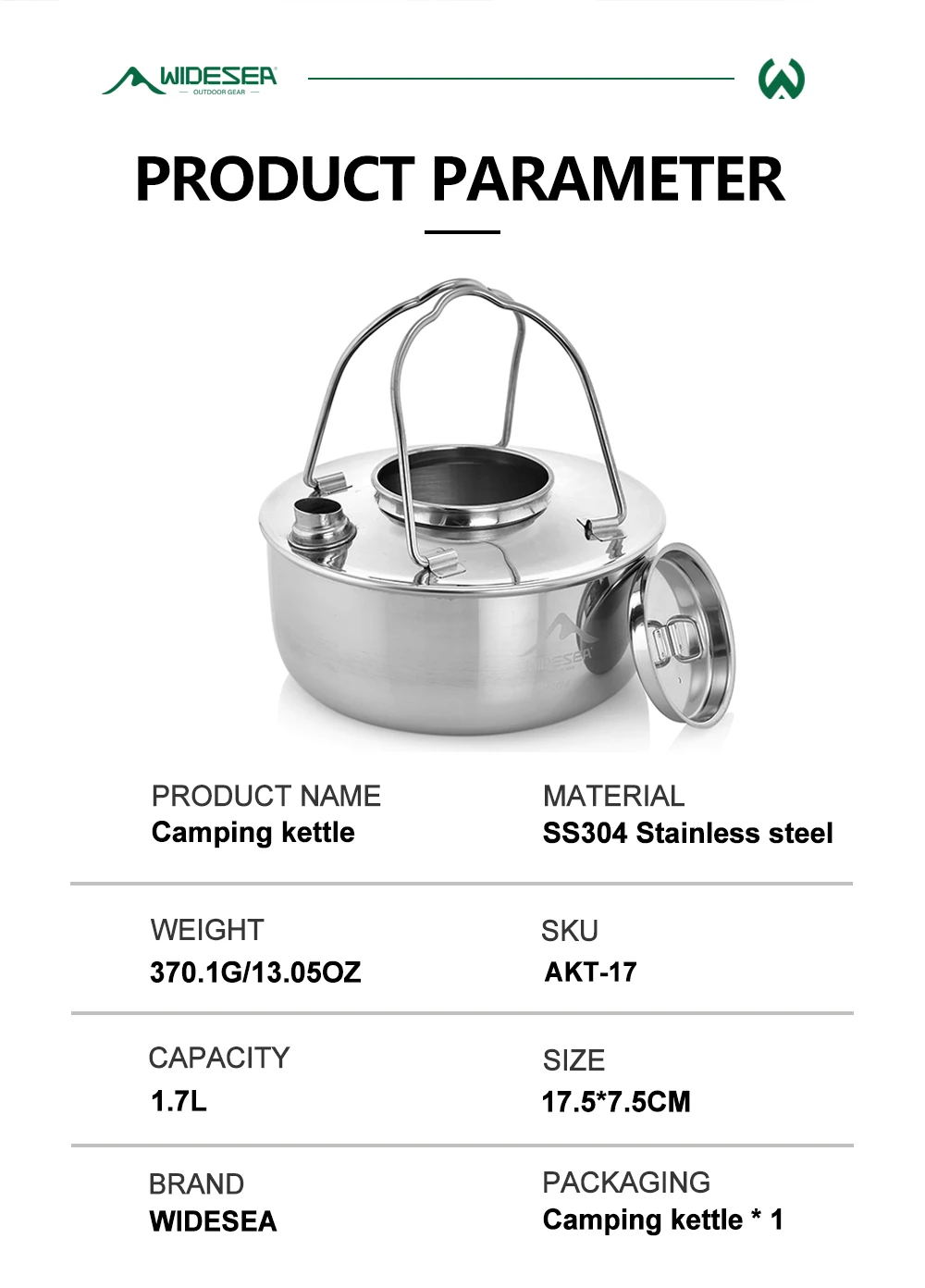 Wideea Camping Outdoor 2.0l ss304 Edelstahl Kessel Stahl Kurzloch Design tragbares Kochgeschirr Reise Essentials Kaffee Kochen – Detail 2