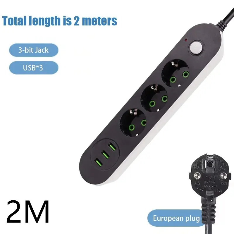 Power Strip Round Power Strip USB Travel Adapter Socket Power Plug Eu 2M 3M Extension Cable Kitchen Household Use Universal Charger