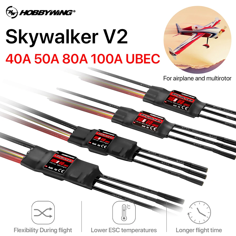 Hobbywing Skywalker V2 40A 50A 80A 100A Brushless ESC BEC Speed