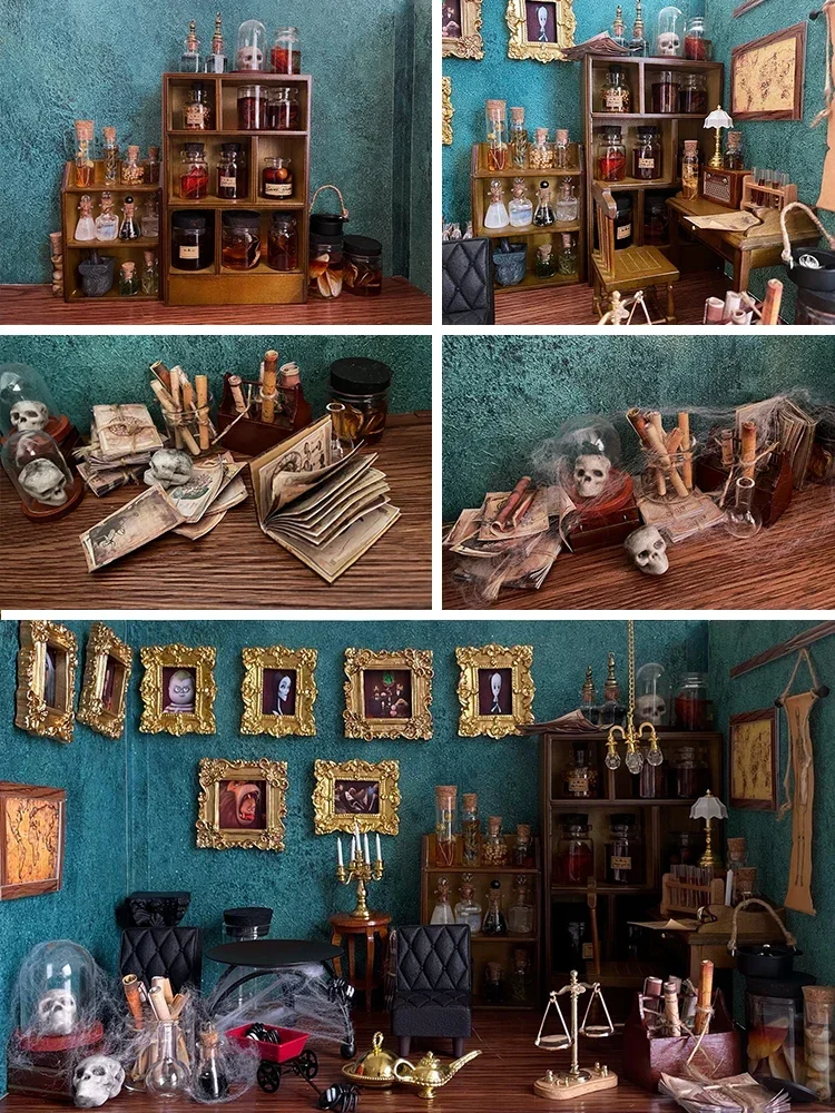 Decorazione Della Casa Delle Bambole Scene In Miniatura Wizarding World Witch Classroom Decoration Miniature Poision Bottle Puntelli Mini Spellbook