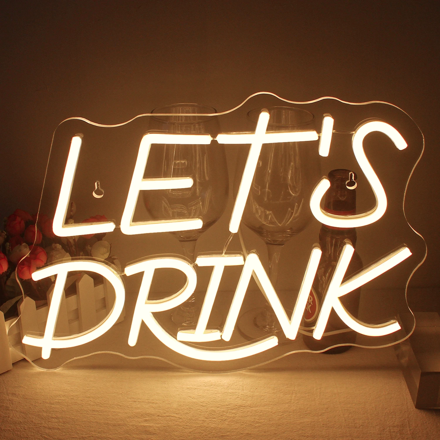 Let's Drink Neon Sign Warm Neon Sign Room Wall Decoration For Bar Cafe Beverage Shop Dimming Led Light Up Sign USB Powered