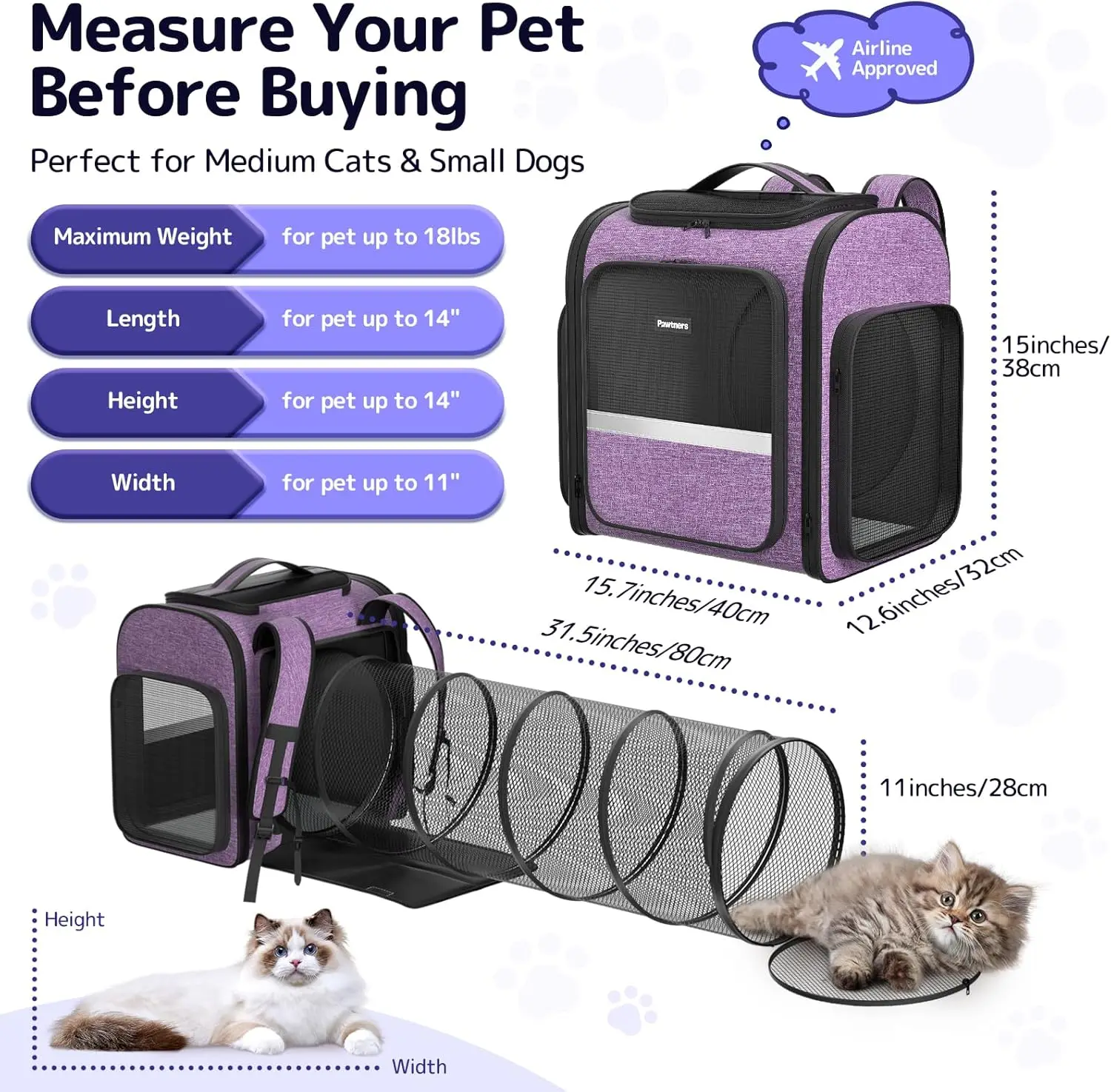 Cat Carrier Backpacks Expandable+Cat+Backpack with Breathable Mesh Pet Carrier Backpack for Cats Small Dogs Puppies Up to 18 L