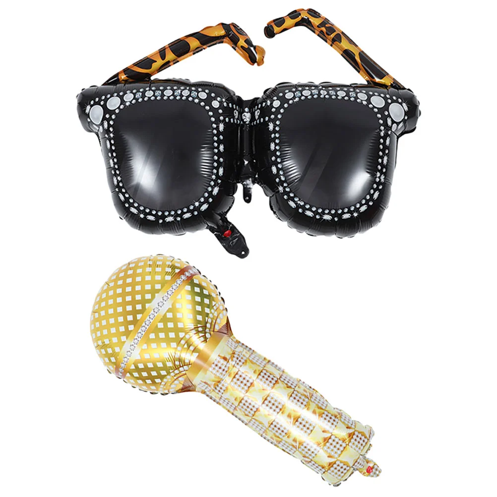 

Microphone Glasses Aluminum Foil Balloon Wedding Ceremony Decor Bar Hip Hop Decoración Boda 4d Film Balloons