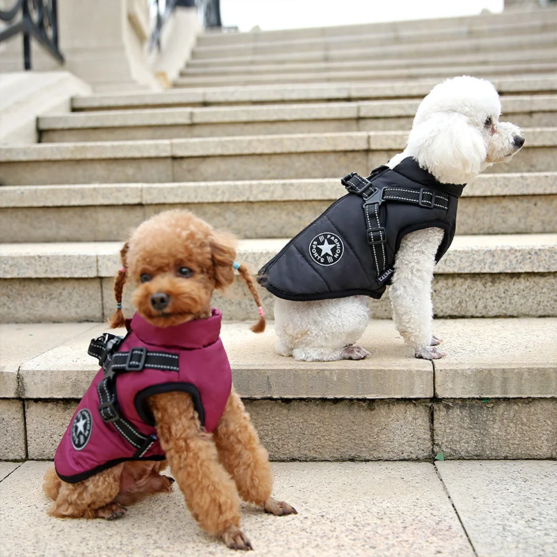 Veste imperméable pour chien, gilet, vêtements chauds d'hiver avec harnais, manteau de bouledogue français et Labrador, Costume d'animal de compagnie pour petits et grands chiens