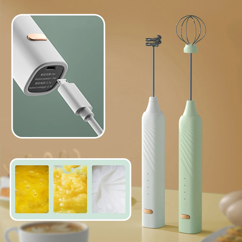 Handheld Electric Milk Frother 3 Speeds Egg Mixer USB Rechargeable Coffee Frothing Wand Cappuccino Stirrer Kitchen Whisk Tool