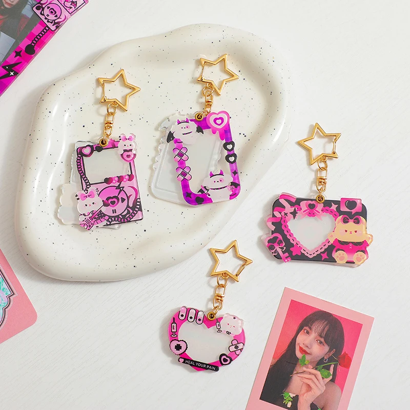 Sweet Cool Bunny Bear Portachiavi Zaino Decorativo Ciondolo Cornice Per Foto Star Chasing Idol Portachiavi Kawaii School Stationery