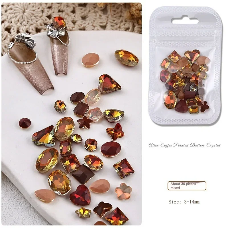 Nail Art Charms  Pointed Bottom Shaped  Premium Grey/Coffee Rhinestone Jewelry Shiny Crystal 3D Fingernail DIY Decoration