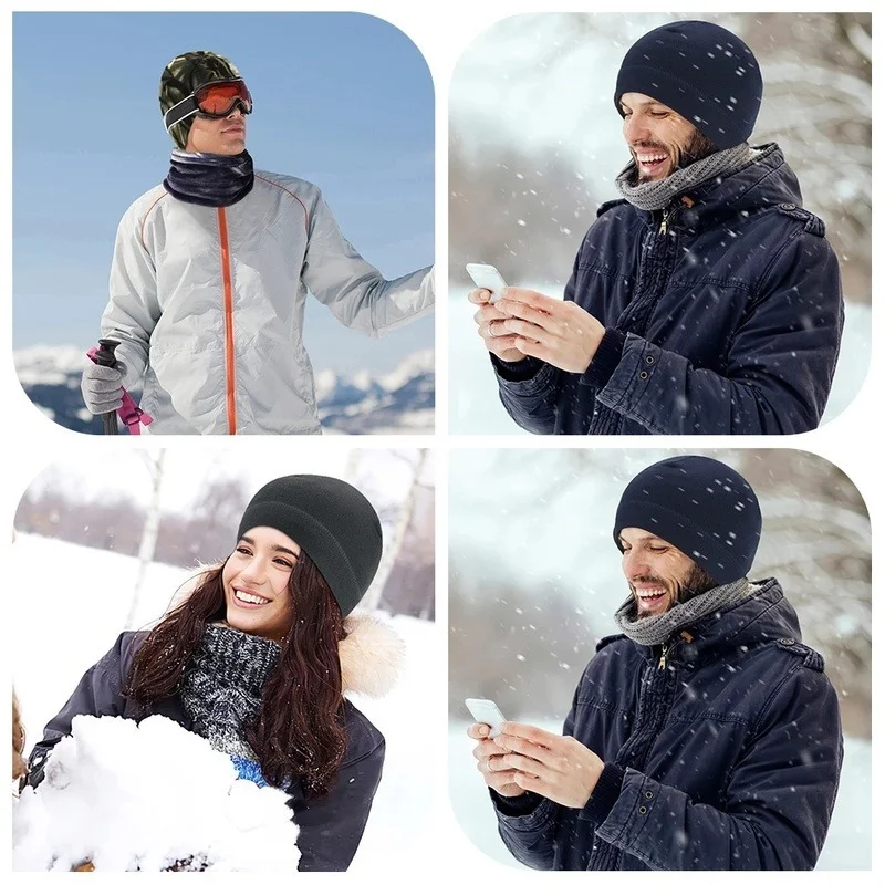 Camo Polar Fleece Caps Men Winter Warm Outdoor Sports Skiing Cycling Cap Unisex Beanie Cap Windproof Motorcycle Bike Hat Caps 5