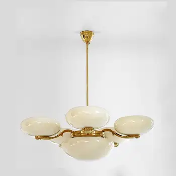 French Court Style Opal Brass Living Room Chandelier Vintage Gold 3 Heads Glass Lamp Pure Copper Material 5 Lighting 1