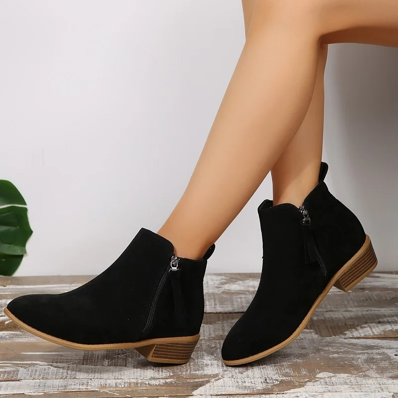 Stylish women's boots suede pointed zipper ankle boots Low heel comfort new autumn and winter plus size women's boots