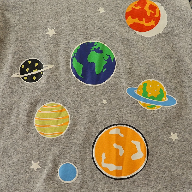 Luminous Planets Long Sleeves Kids T-shirt Cotton Boys t-shirts Glow In The Dark Children's Clothing