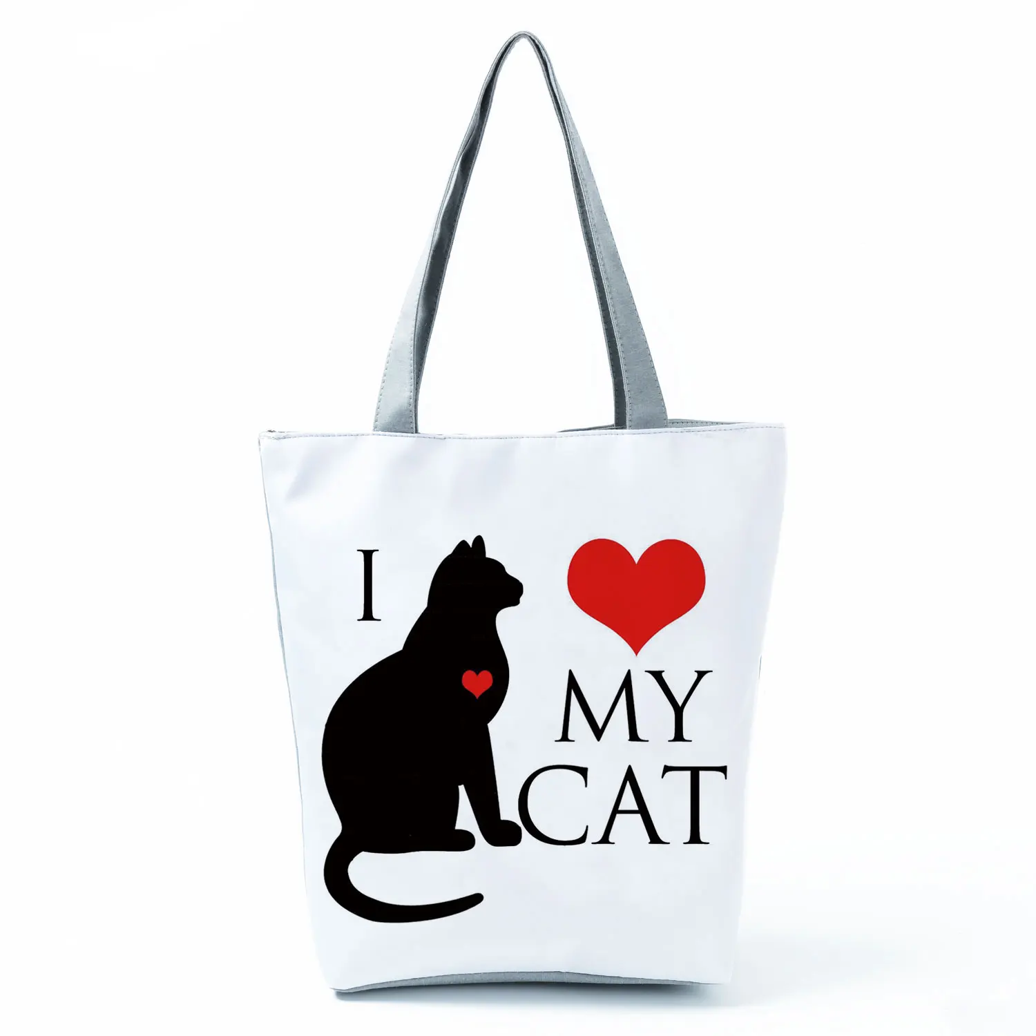 Customize Handbgas Cute Black I Love Cat Painting Women Designer Tote Animal Graphic Eco Reusable Shopping Shopper Bags Foldable women's bags brands	.