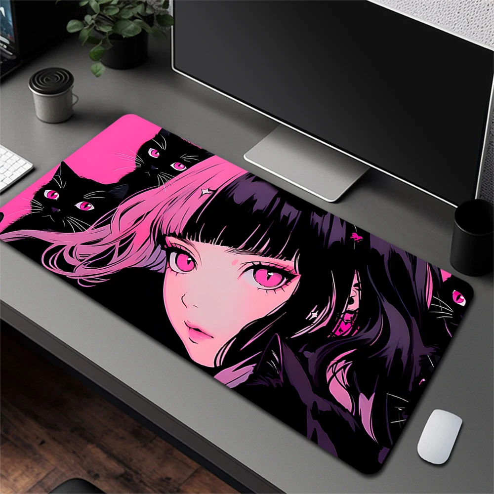 Anime Girls Rubber Large Mouse Pad Gamer Mousepad Office Non-Slip Cute Cat Mouse Mat Kawaii Desk Mat Gaming Keyboard Pad Carpet