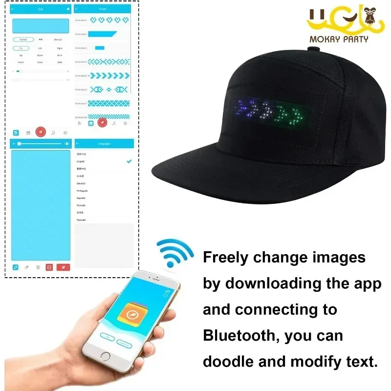 LED Module LED Baseball Cap USB Rechargeable Bluetooth APP Programmable LED Scrolling Message Display Board Hip Hop Street Snapback Hat