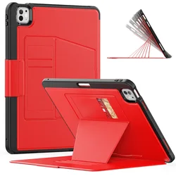 Versatile Shockproof Rugged Tablet Case with Multi - angle Kickstand and Magnetic Closure for iPad Pro11 2024 2025 (Red)