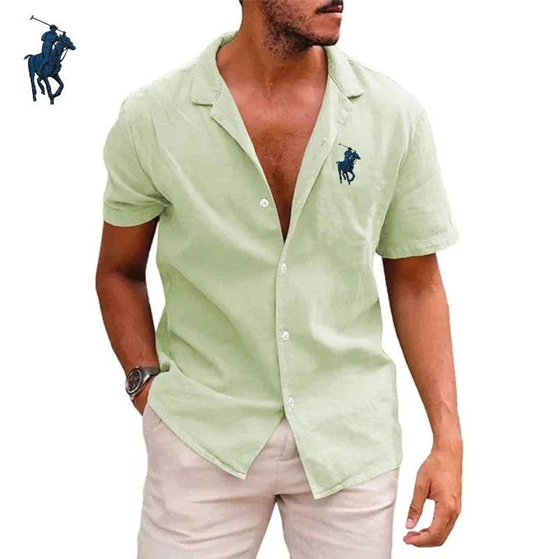 

Embroidery Brand Men's Cotton Linen Short Sleeved Shirt, Spring/summer Fashionable Business Casual Comfortable Polo Shirt