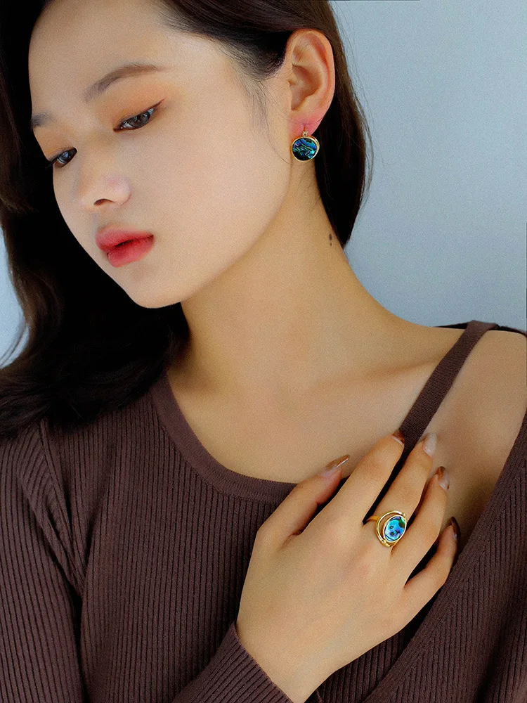 European and American Fashion Retro Contracted Acrylic Rotating Abalone Stripes Middle Finger Ring