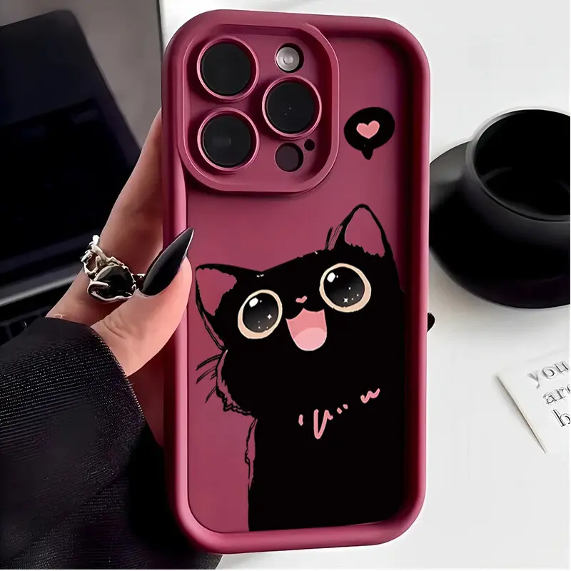 Charming Black Cat Print Silicone Soft Case Cover