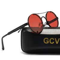 GCV High Quality Gothic Steampunk Sunglasses Polarized Men Women Brand Designer Vintage Round Metal Frame Sun Glasses