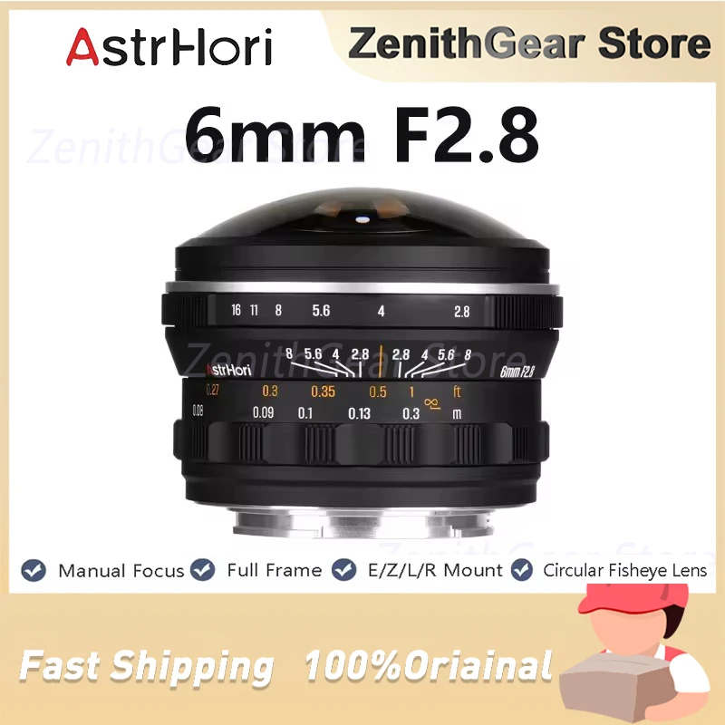 AstrHori 6mm F2.8 풀프레임 원형 어안렌즈 초광각 수동 프라임 카메라 ..