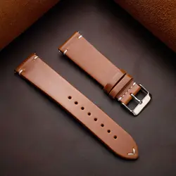 Handmade Retro Oil Wax Leather Calfskin Watch Strap - Quick Release Women's Band Accessories - 22mm (Yellow Brown)