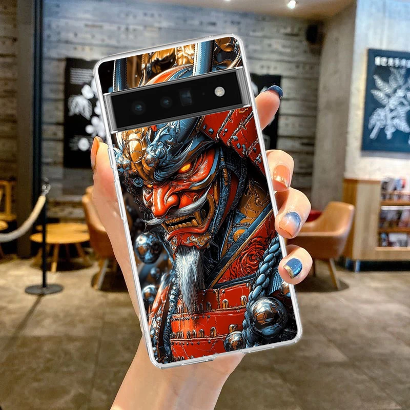 Clear Phone Case with Samurai Ghost Face Design - Soft TPU Cover