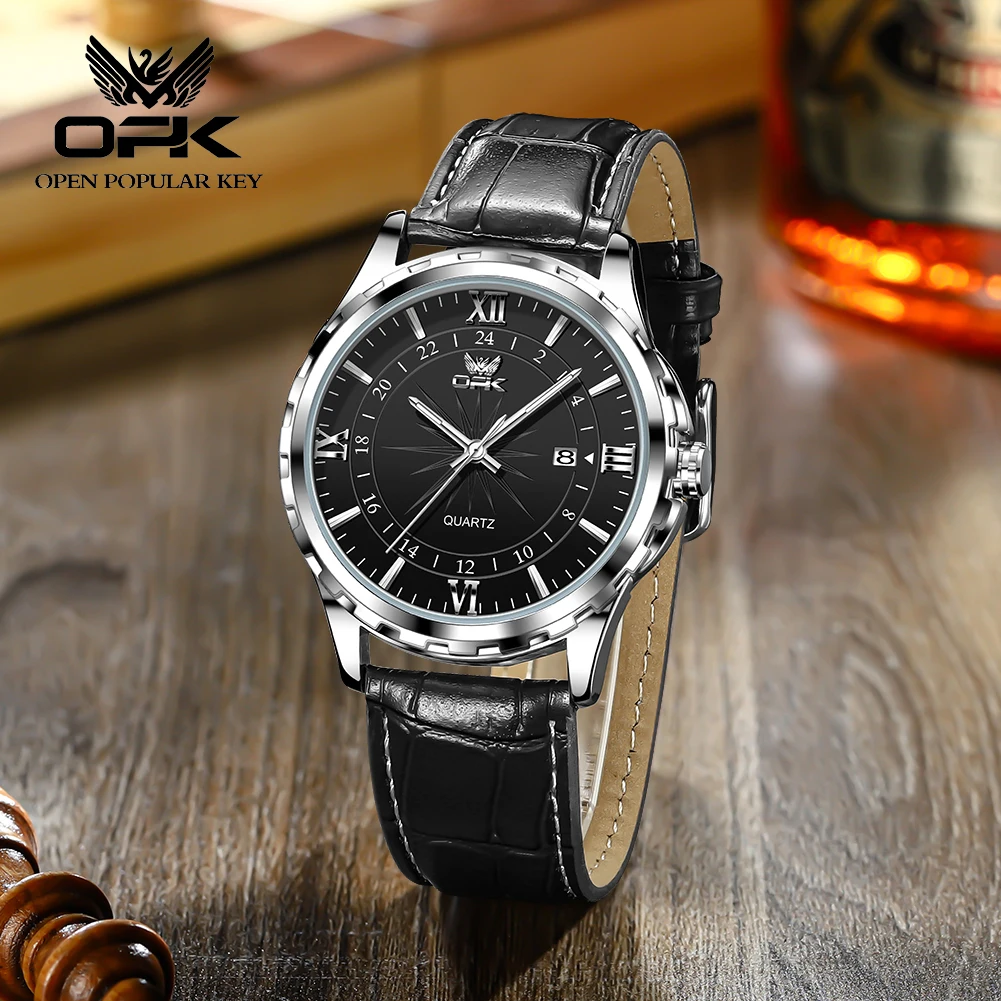 OPK 6003 New Fashion Retro Quartz Watch For Men Waterproof Luminous Calendar Leather Man Wristwatch Luxury Original Men's Watch