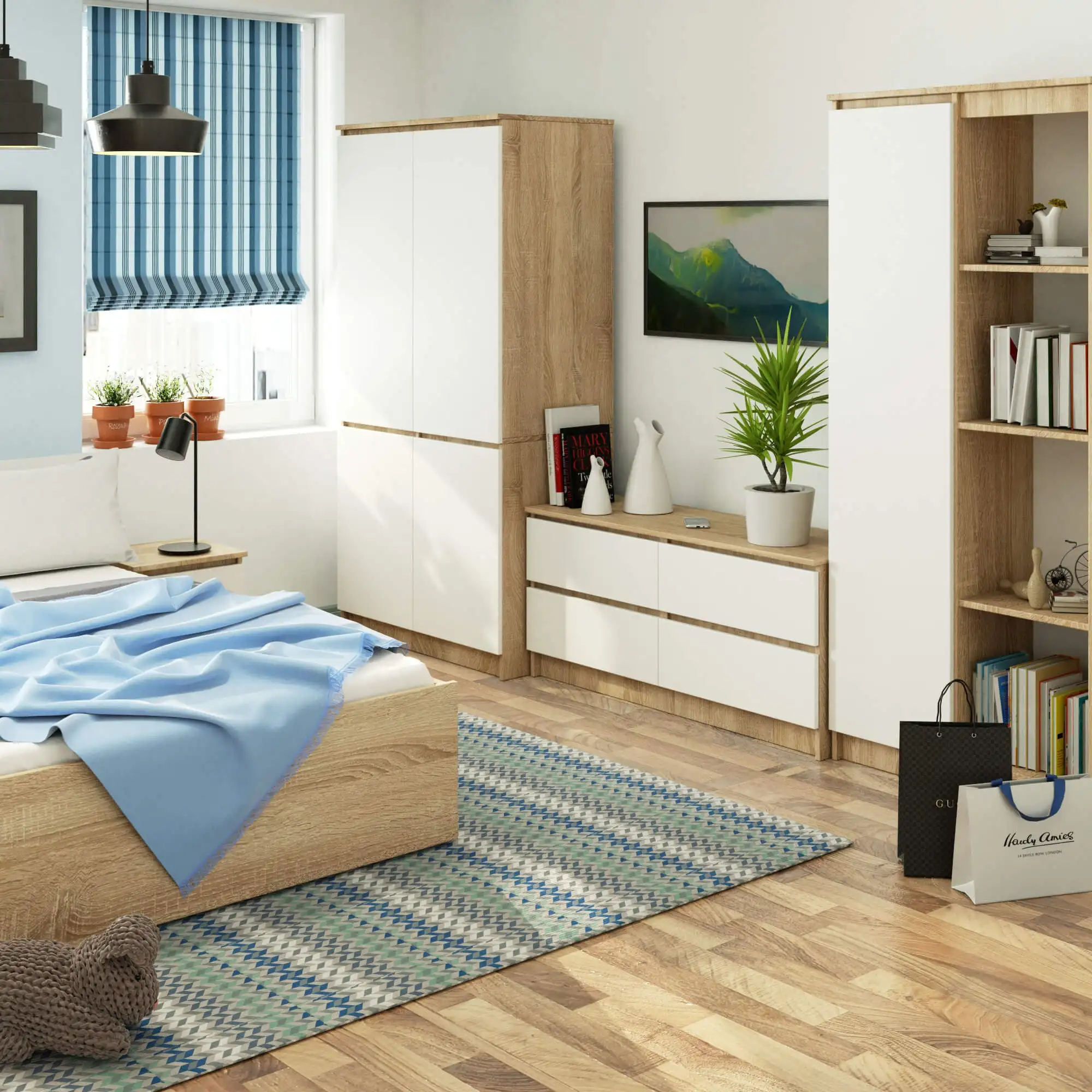 Szafa AKORD S90 4 drzwi Dąb Sonoma, Biała 90x51x180 cmcm - Sklep.akord.net.pl - AKORD Meble