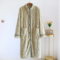 Autumn and Winter 2026 New Women's Nightgown Flannel Sweet and cute Bathrobe Women's Nightdress Stand collar Button Home Dress - Image 3