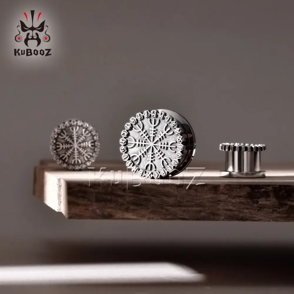 KUBOOZ 빈티지 스테인레스 스틸 신비한 룬 이어 플러그, 피어싱 터널 확장기, 바디 쥬얼리 귀걸이 게이지 스트레처, 2 개