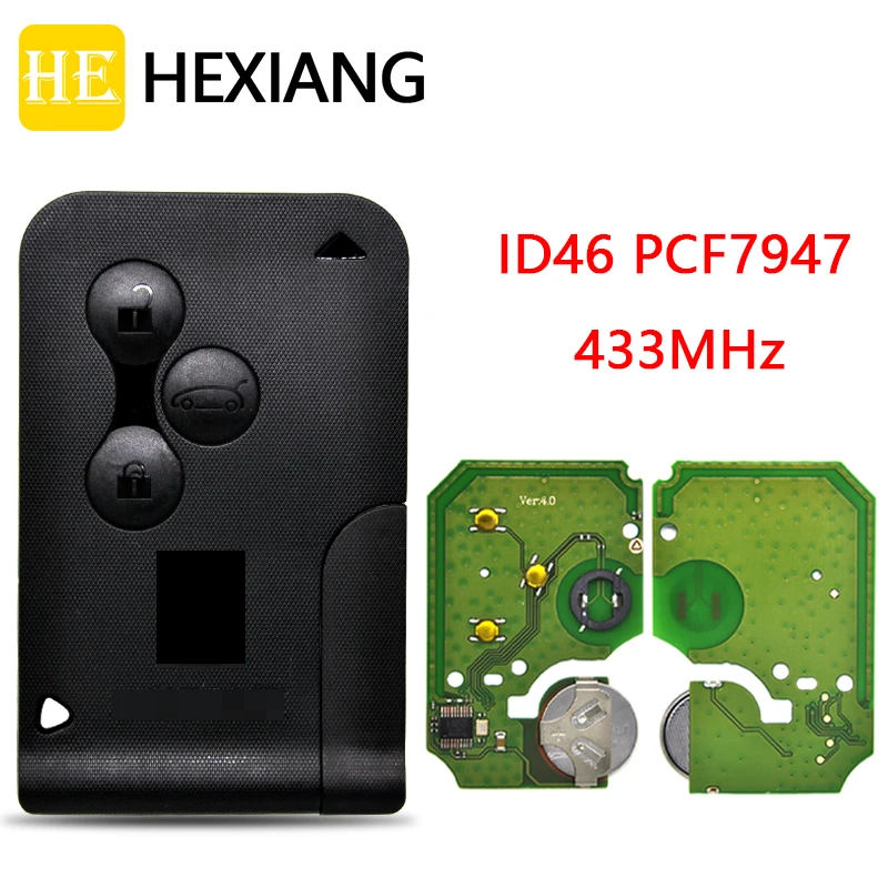 HE Xiang Car Remote Key For Renault Megane 2 3 Scenic Logan Clio 2003 2004 2005 2006 2007 2008 ID46 PCF7947 433 FSK Smart Card