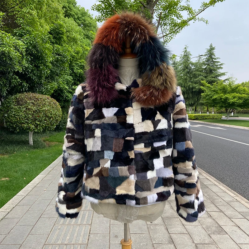 2022 Winter New Real Colorfu Mink Fur Coat Women Luxury Mink Fur Coat Fur Jacket With Bigger Hood and Raccoon Fur Collar