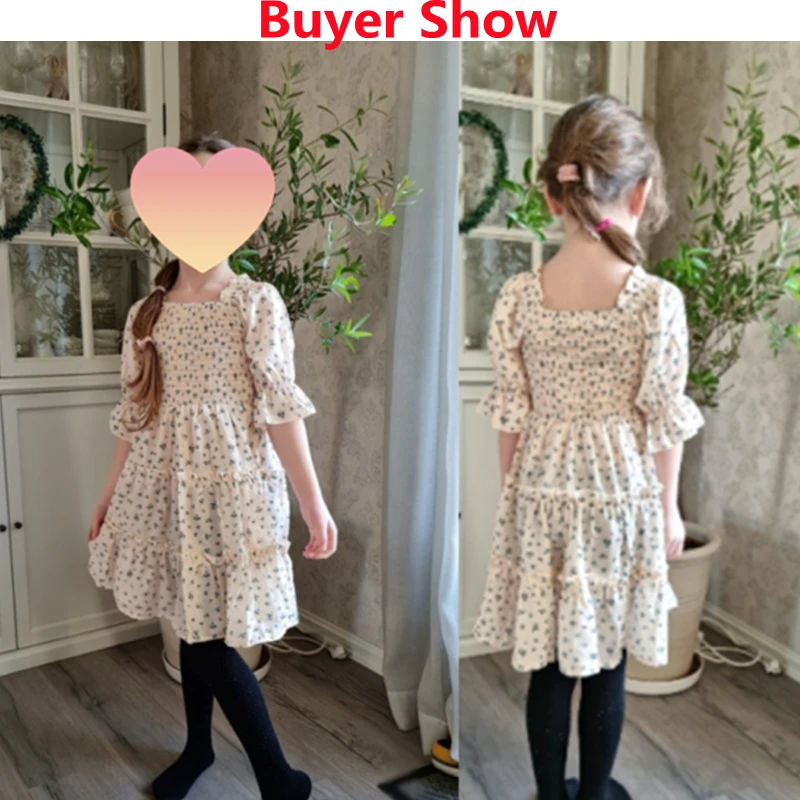 Short Sleeve Dress for Girl Polka Dot Kids Floral Evening Party Dresses Children Clothing Girls Birthday Smocked Vestidos 3-8T