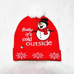 Festive Flashing LED Light - Up Christmas Hat - Snowman Winter Warm Knit Cap for 24x21cm (Cold)