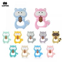 1PC Raccoon Silicone Teether Toys Necklace Accessories Infant Chew Toys Raccoon Silicone Beads Soft teether DIY Baby Teething 1