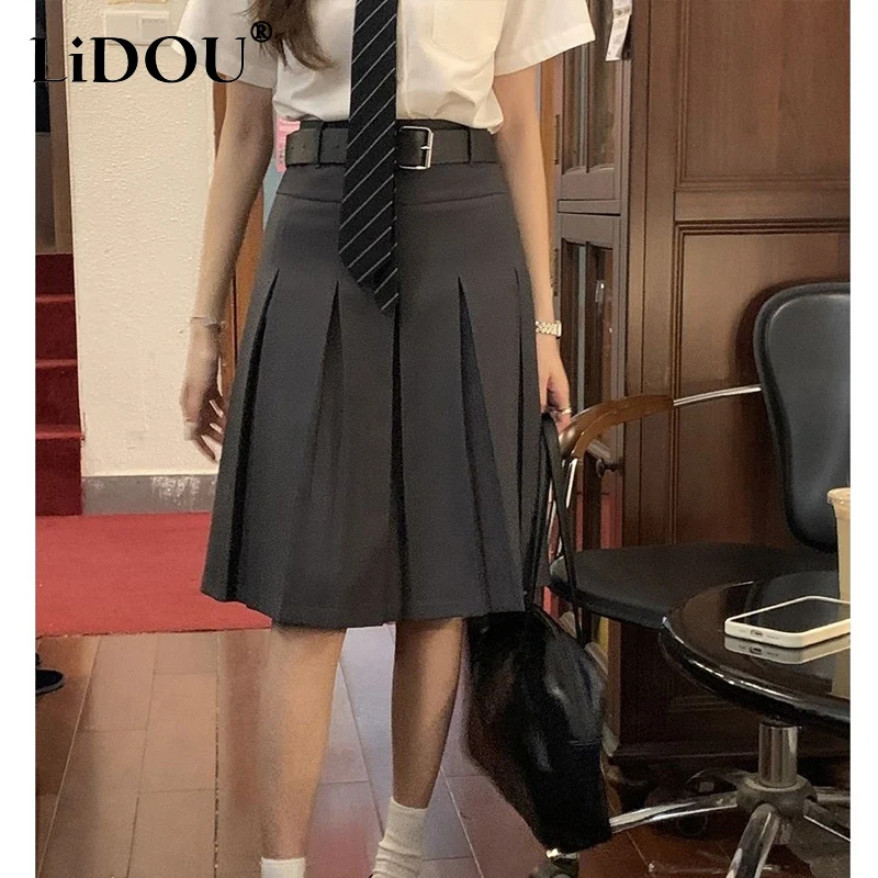 Summer Korean Style Skirts Female Solid Color Casual Knee Length Pantskirt Suit Women Fashion Preppy Style Women's Clothing women clothing simple all match loose 100 wool knitted dresses female casual solid fashion elegant over the knee dresses