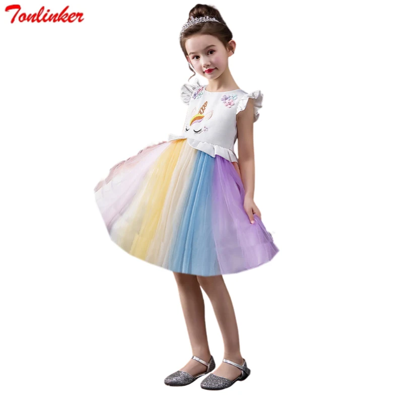 Robe princesse licorne arc-en-ciel pour filles, tenue Tutu sans