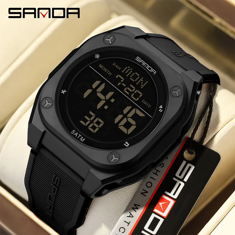 SANDA Digital Multifunction Waterproof Luminous Silicone Wristwatch