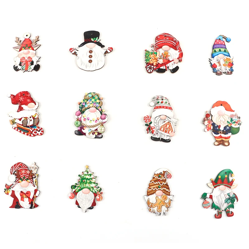 (12 Pcs/pack)Mix Christmas Wooden Faceless Person Pendant Wooden Hanging Tag Painted Chip Cartoon Holiday Decoration