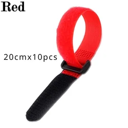 Bulk Pack of 10 Reusable Nylon Hook and Loop Cable Straps - Durable and Versatile Fastening Ties, Available in 20cm and 50cm Lengths (20cm red 10 pcs)