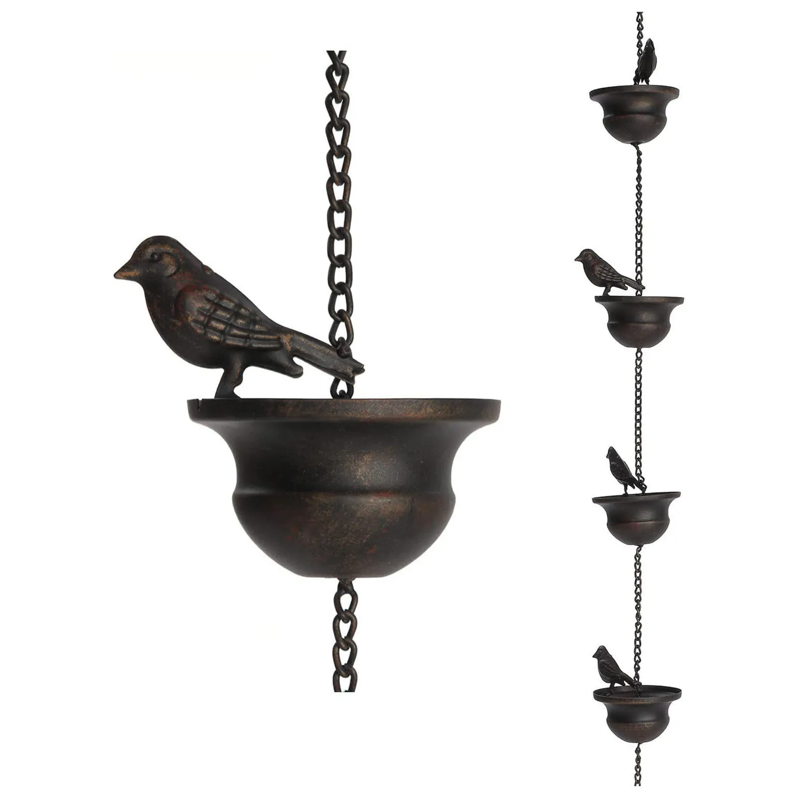 Creative Birds On Cups Metal Rain Chain Rain Catcher For Gutter Roof Decoration Metal Drainage Chain Downspout Tools