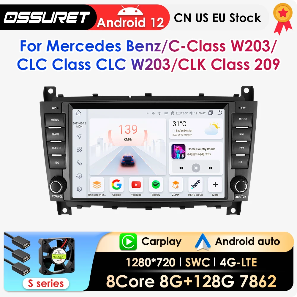 

7862 Android Radio samochodowe dla Mercedes Benz klasa C W203 W209 C180 W219 2004-2011 Carplay Multimedia GPS 2din autoradio