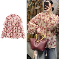 Women's Shirt 2026 New Vintage Fashion Spring Printed Layered Decorative Shirt for Women Casual Chic Personality Long Sleeve Top