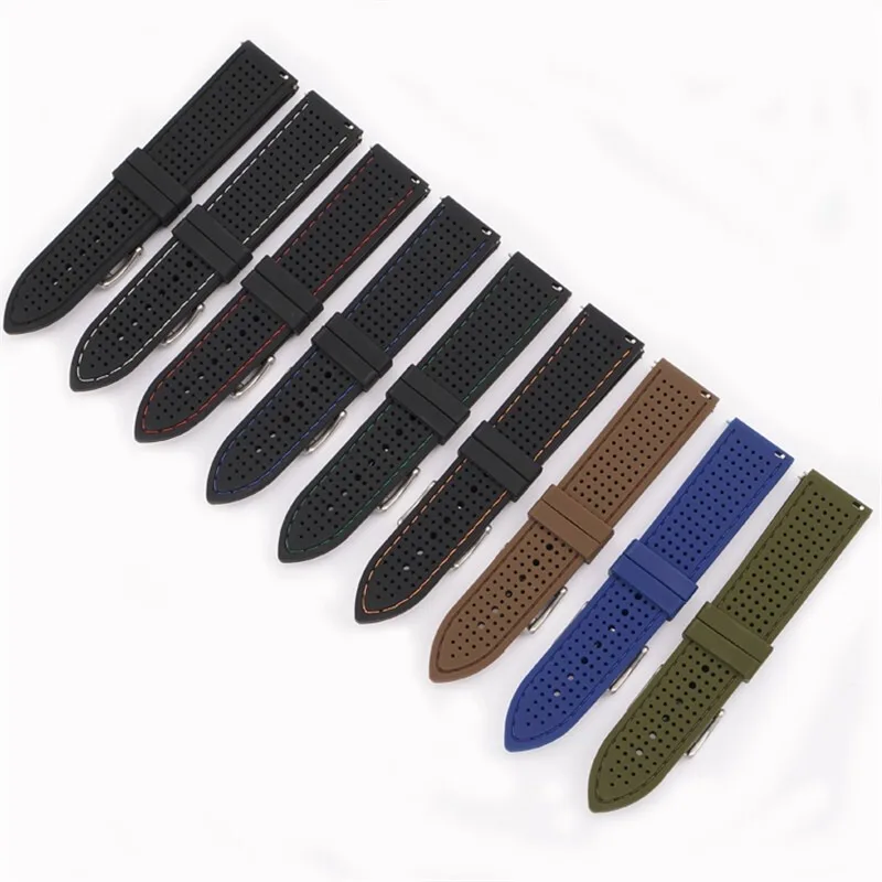 Sporty Waterproof Silicone Watch Strap - Breathable Quick Release Wristband
