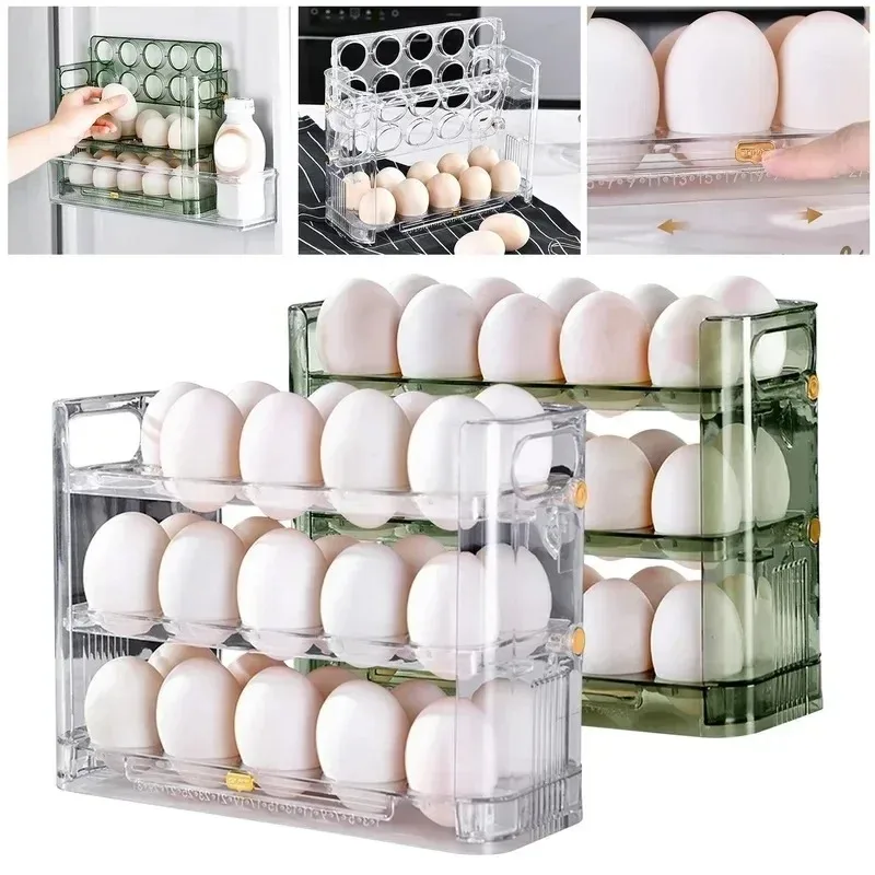 Useful Eggs Rack Holder Storage Box Eggs Basket Container Organizer Refrigerator Eggs Dispenser Kitchen Organizer Food Container
