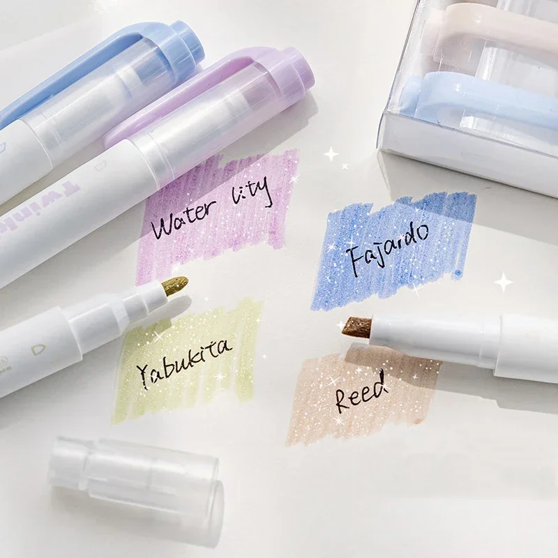 4 개/대 반짝임 컬러 형광펜 블링 블링 마커 더블 엔드 드로잉 펜 학생 학교 사무용품 편지지