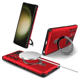 Magnetic Ring Holder Kickstand Case with Magsafe Stand Features for Samsung S21 FE (Red)