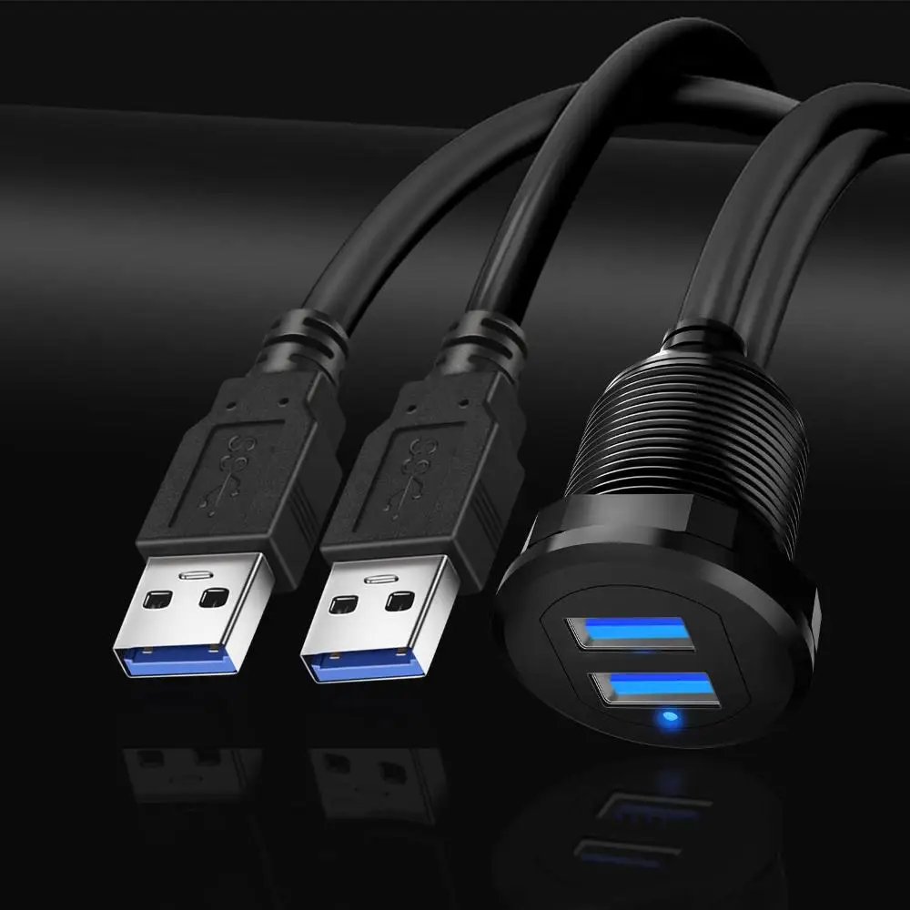 자동차 플러시 마운트 케이블, 자동차 LED 표시기 패널 대시 보드 익스텐션 케이블, USB 3.0, 더블 포트 방수, 암수, 1m